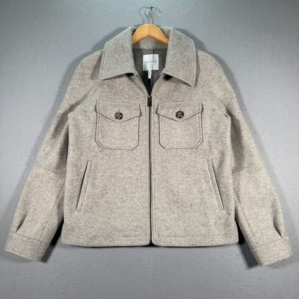 Avec Les Filles Shirt Jacket Womens Medium Bone Felted Pea Coat Full Zip Soft